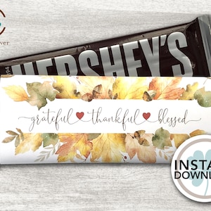 Grateful Thankful Blessed | Chocolate Bar Wrapper | PRINTABLE | Thanksgiving Fall Party Favor Placecard | INSTANT DOWNLOAD | Friendsgiving