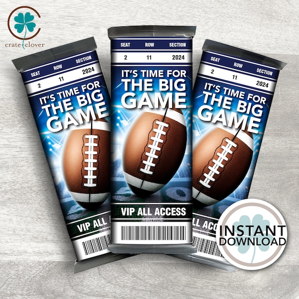 Big Game Football Party Favor | PRINTABLE | Chocolate Bar Wrapper | INSTANT DOWNLOAD | Hershey Candy Bar