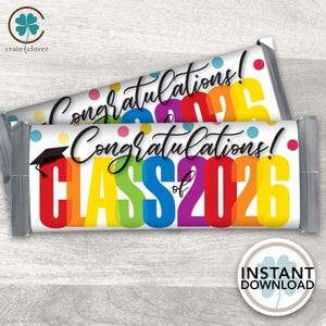 Clase de 2026 / Recuerdo de fiesta de graduación / IMPRIMIBLE / Felicitaciones para estudiantes de último año / DESCARGA INSTANTÁNEA / Envoltorio de barra de chocolate