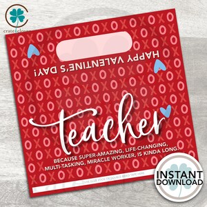 Teacher Valentine PRINTABLE Chocolate Bar Wrapper Classroom Valentine ...