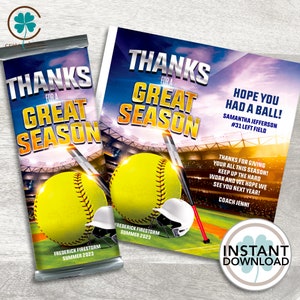 Softball Team Chocolate Wrapper: Awards Night Party Favor (Digital Download)