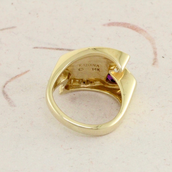 Vintage KABANA Inlaid Opal, Amethyst, and Diamond 14K Yellow Gold