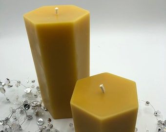 Hexagon Beeswax Pillar Candle / Hexagon Candle / Natural Candle / Housewarming Gift / Unique Gift / Natural Candle / Mother's Day Gift
