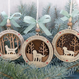 Personalized Dog Ornament – 300+ Breeds (A–C) – Custom Dog Name Christmas Ornament – Pet Memorial Gift – Dog Lover Gift – Holiday Decor