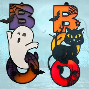 Ghost Boo Sign | Cat Boo Sign | Cat Halloween Sign | Halloween Decor | Halloween Door Hanger | Halloween Party