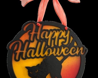 Happy Halloween Black Cat Sign