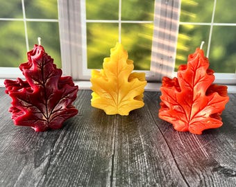 Fall Leaves Beeswax Candle |  Autumn Decor  | Thanksgiving Centerpiece | Halloween | Hand-Poured | Made in USA