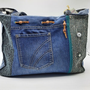 Jeanstasche Schultertasche Shopper City Bag Patchwork Einkaufstasche Upcycling Tasche