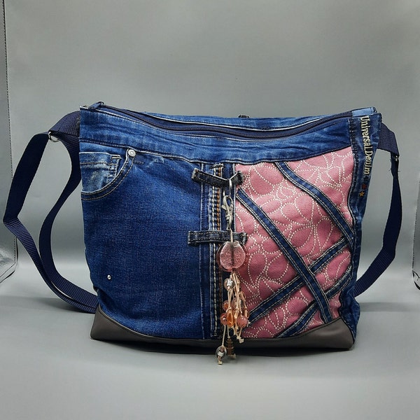 Upcycling Jeans Umhängetasche  Vintage Jeans Tasche Cross Body Damen Tasche Retro Jeanstasche Hippie Tasche  Handtasche