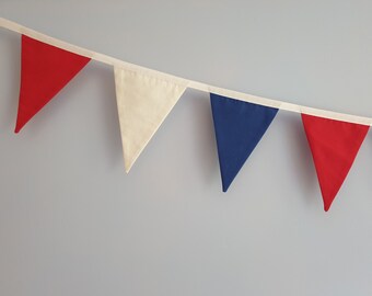Jubilee Bunting, Red White and Blue flags, 15 Flags Red White Blue, Celebration Bunting, Upcycled fabric bunting