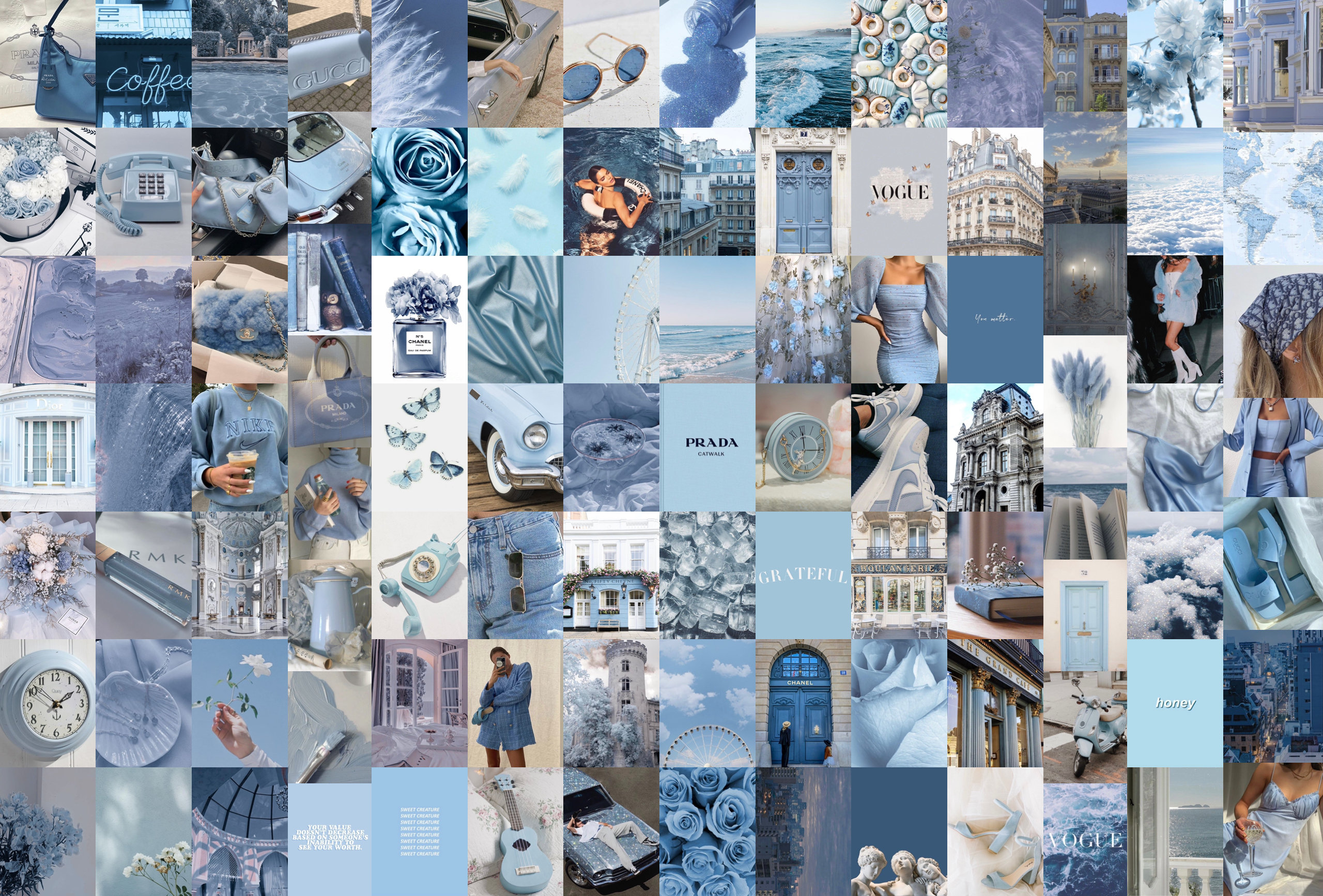 Blue Collage Kit Blue/white/grey Aesthetic Wall Collage Kit - Etsy Canada