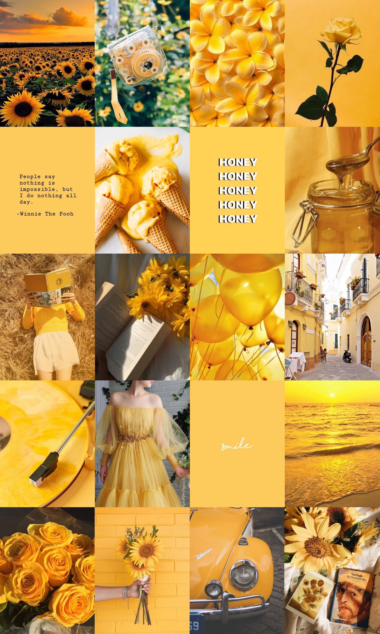 Yellow Collage Kit Yellow/white Aesthetic Wall Collage Kit Etsy