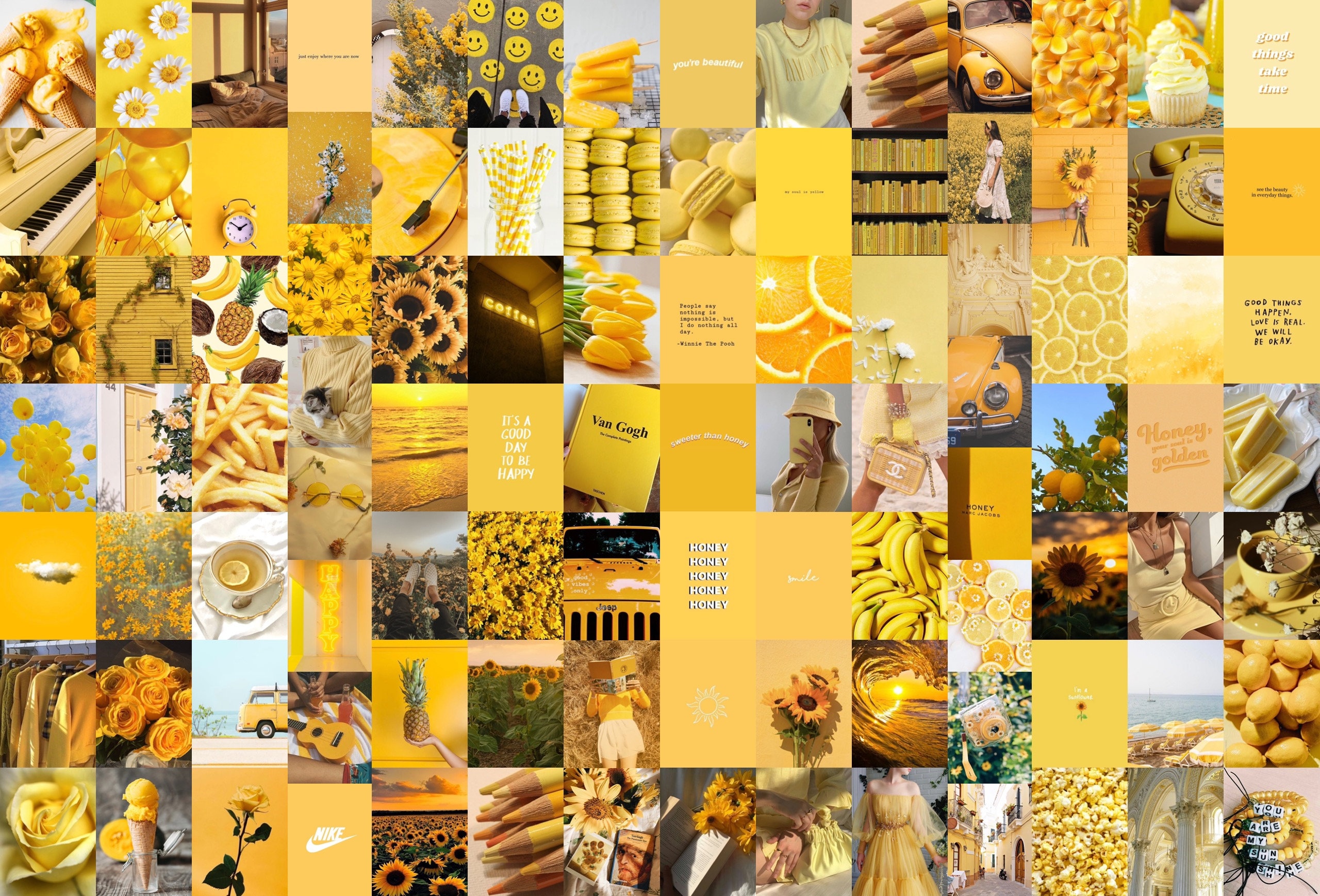 Yellow Collage Kit Yellow/white Aesthetic Wall Collage Kit Etsy