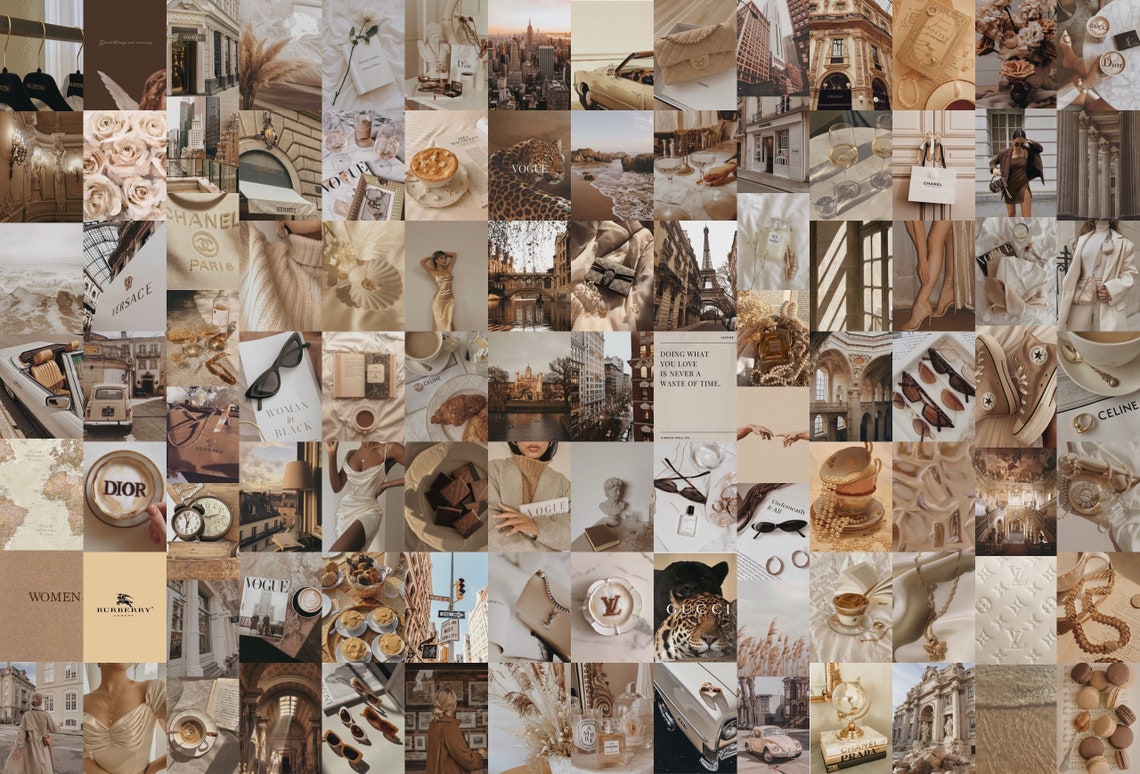 Brown Collage Kit, Brown/beige/tan Aesthetic Wall Collage Kit, Room ...