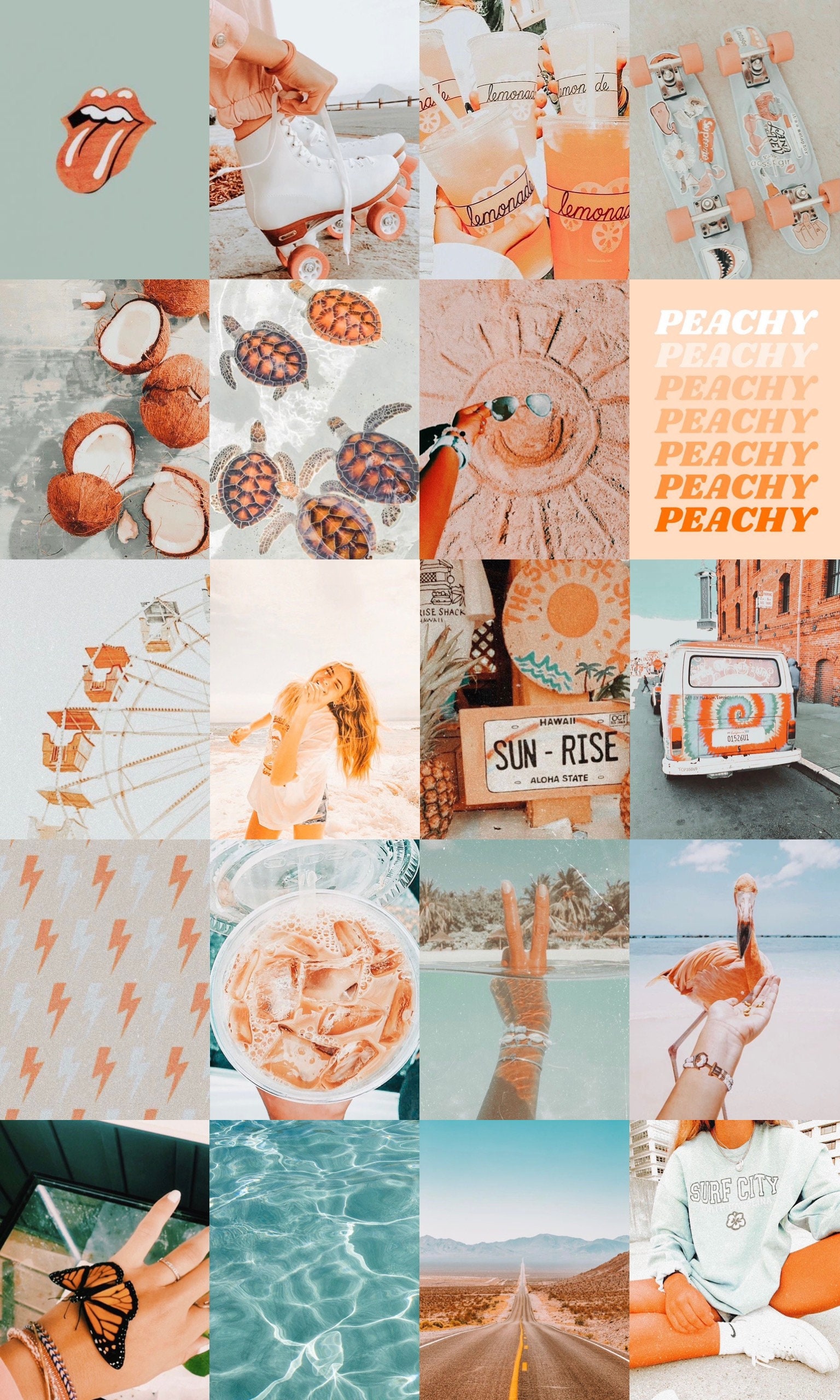 Peach Collage Kit Peach/blue/white Aesthetic Wall Collage - Etsy