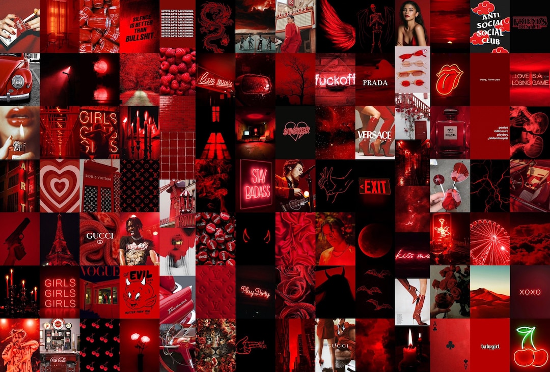 Red Collage Kit Red/black/white Aesthetic Wall Collage Kit - Etsy