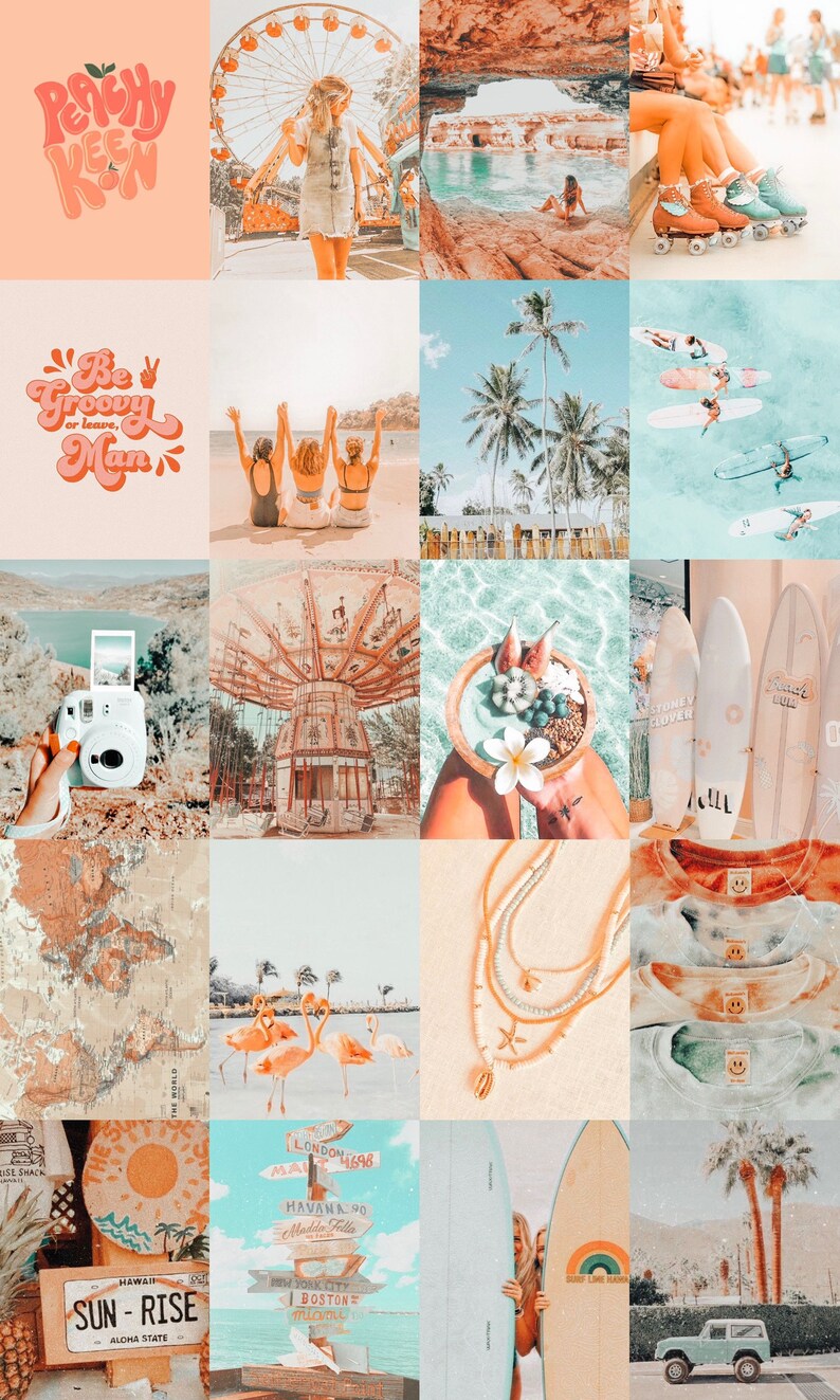 Peach Collage Kit Peach/blue/white Aesthetic Wall Collage - Etsy