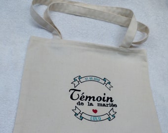 Sac brodé -Tote Bag – Cadeau Mariage / Témoin de mariage/EVJF EVJG/Fiançailles/Maîtresse/ Nounou/Mamie - Bannières - sac témoin personnalisé