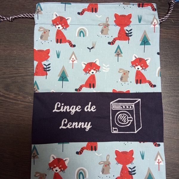 Sac pochon brodé personnalisé pour enfant- sac linge sale pour crèche, école maternelle et pour vos déplacements-tissus 100% coton Oeko Tex