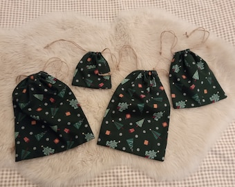 Sac cadeau Noël tissu réutilisable  - Emballage cadeaux écoresponsable, 0 déchets / 100% coton