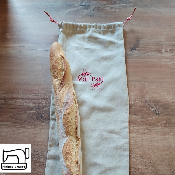 Sac à pain / baguette en tissu 100% coton et brodé