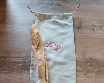 Bread or baguette bag in 100% cotton fabric with embroidery