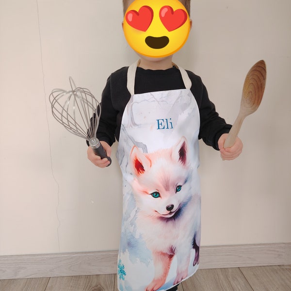 Tablier enfant personnalisable avec son prénom brodé pour être protégé pour le repas, cuisiner, jardiner, faire de la peinture/du bricolage.