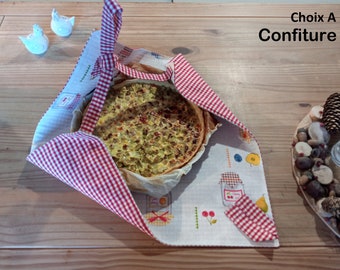 Borsa per torta/torta/pizza: tela rivestita all'interno ed esterno in tessuto di cotone 100%.