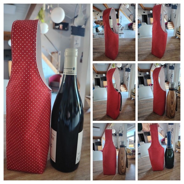 Porte bouteille en tissu et coton enduit - Transport bouteille et gourde - sac à bouteille