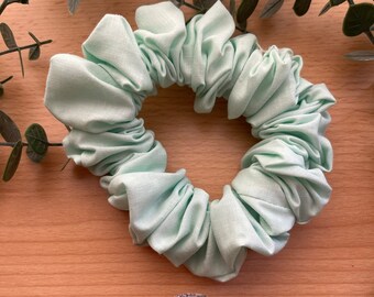 Handmade Light Green Cotton Scrunchie, Hair Accessory