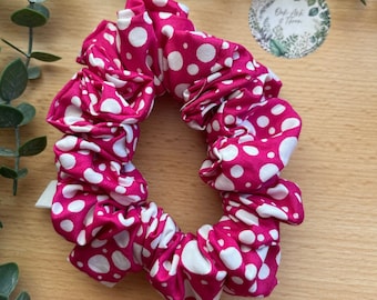 Raspberry polka dot scrunchie, cotton, hair accessory, christmas, birthday, gift, hair tie