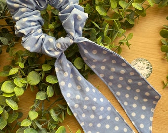 Pale Blue Polka Dot Scrunchie with Tail
