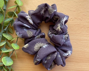 Purple/Grey georgette scrunchie with floral print
