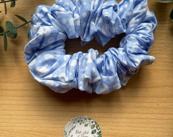 Pale Blue polka dot scrunchie, cotton, hair accessory, christmas, birthday, gift, hair tie
