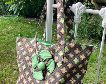 Handmade Cotton Tote Bag – Designer’s Guild Fabric, Floral Applique