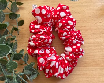 Red polka dot scrunchie, cotton, hair accessory, christmas, birthday, gift, hair tie