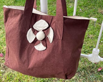 One of a Kind Handmade Large Tote Bag in Brown