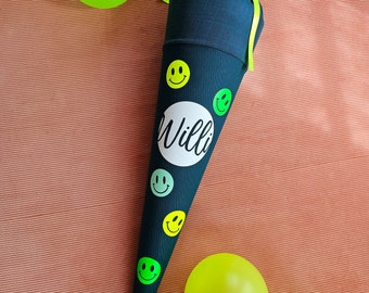 Neon Smiley Schultüte Petrol mit verschieden Motiven, 35cm und 70cm