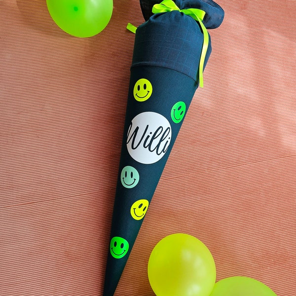 Neon Smiley school cone petrol with different motifs, 35 cm and 70 cm