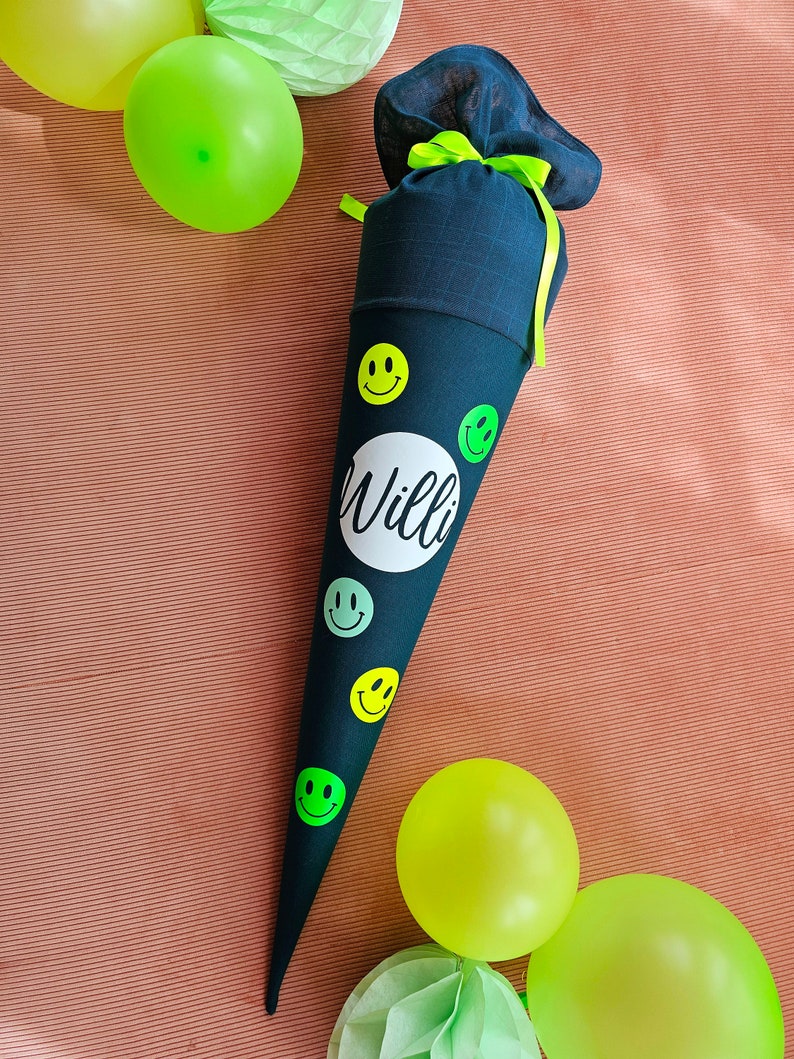 Neon Smiley school cone petrol with different motifs, 35 cm and 70 cm image 1