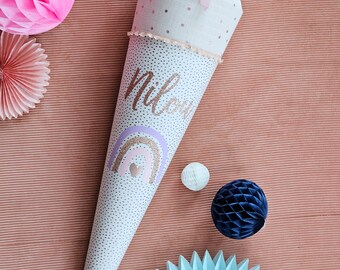 Cono escolar arcoíris, lila pastel, de tela, 70 cm