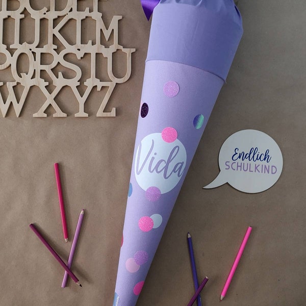 Lilac school cone confetti with neon