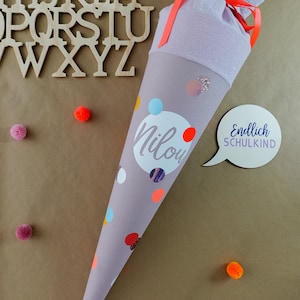 Cône scolaire en tissu Confetti Rose, 35 cm et 70 cm