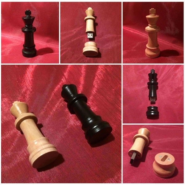 Real wood USB stick 'chess piece king', black or white (natural) | 16/32/64 GB storage space | Flash drive, backup/hiding place | USB 2.0 / 3.0