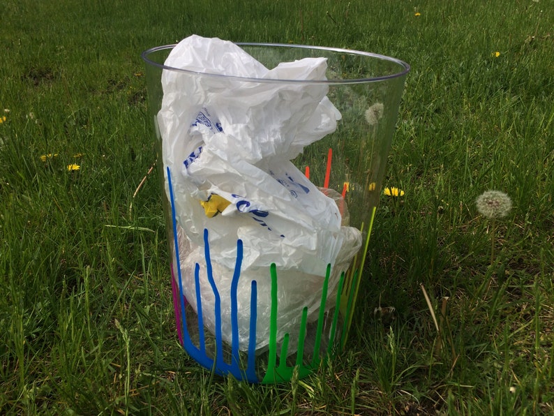 Black rainbow drip trash can neon plastic garbage can