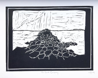 Giant’s Causeway (NI) Lino print, black, on A4 220gsm heavyweight Smooth Cartridge paper