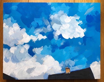 Estudio original de nubes, pintura acrílica sobre panel de madera (25,4 x 20,3 cm)