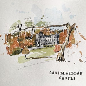 Watercolour & Ink Painting, Castlewellan Castle, Northern Ireland on A4  (Original)