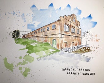 Tropical Ravine Botanic Garden: Original Watercolor Painting, Belfast