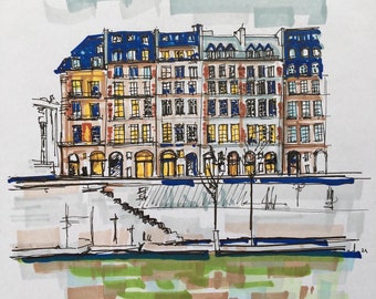 Amsterdam, Netherlands illustration with ink and promarkers on 70gsm Promarker paper